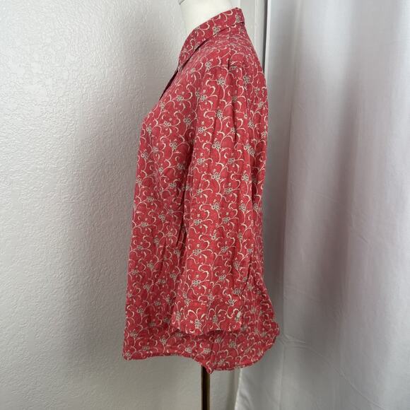 Ralph Lauren Top Womens 1X Rustic Red Floral Button Down Cottagecore Garden - Picture 4 of 9
